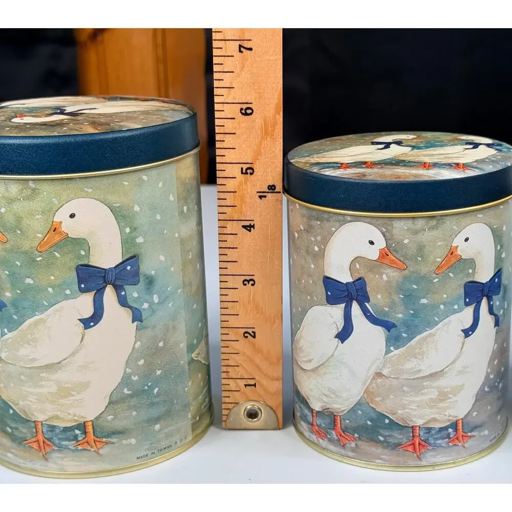 Vintage Winter Geese Tins Farmhouse Country 3 Pc Nesting Canister Set Cottage
